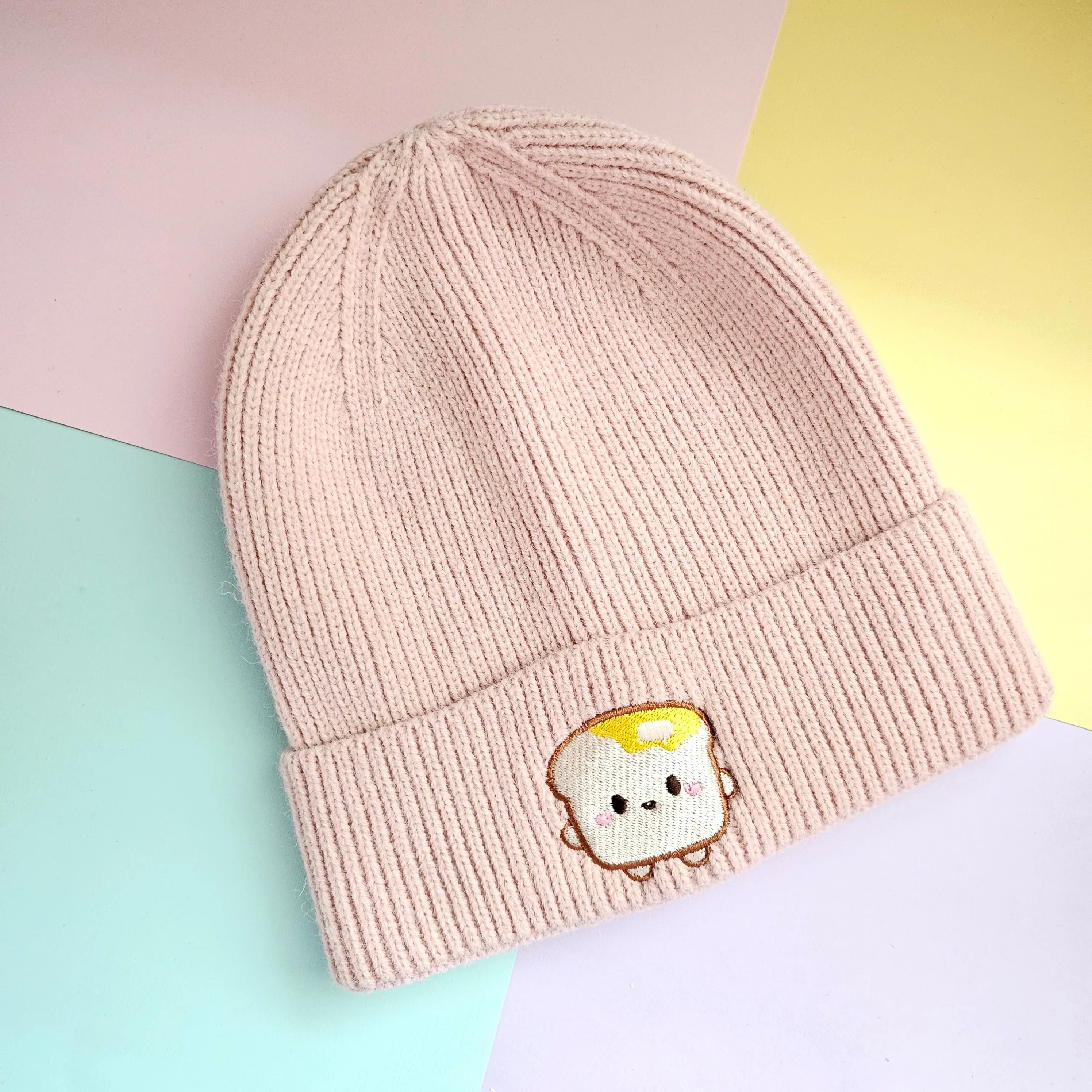 Cute Toast/Bread Pink Beanie