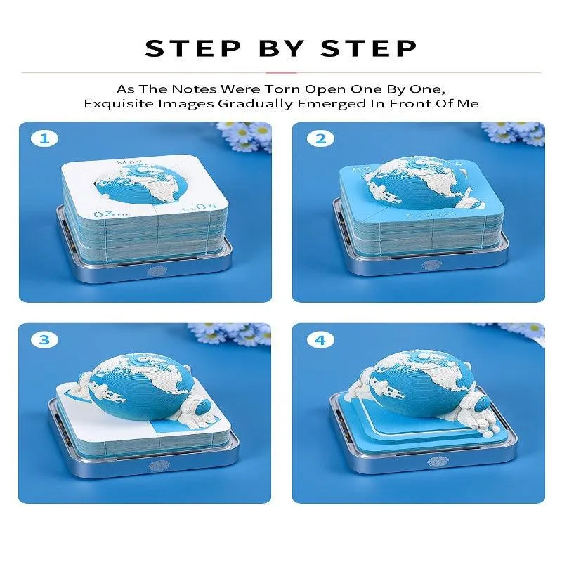 Earth Calendar 2024 3D Note Pad - Desk Decor Creative Memo Pad - Omoshiroi Block