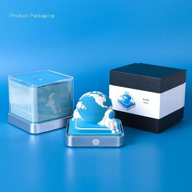 Earth Calendar 2024 3D Note Pad - Desk Decor Creative Memo Pad - Omoshiroi Block