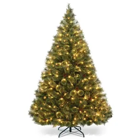 everyday 6Ft Pre-Lit PVC Artificial Carolina Pine Tree Flocked Cones Hinged w/ LED Lights