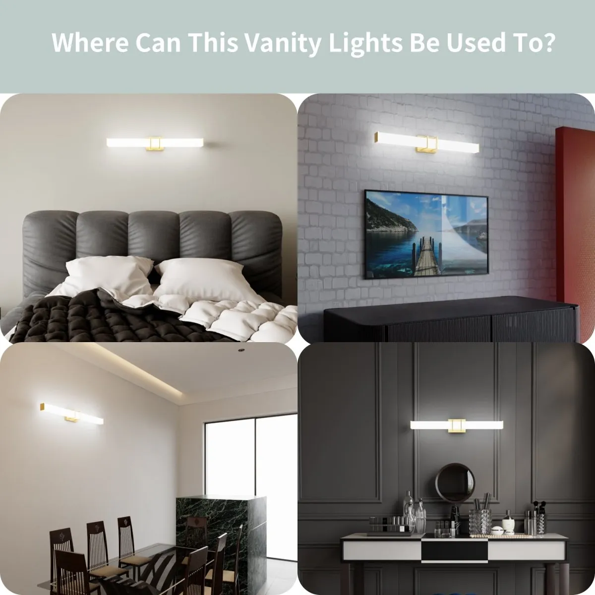ExBrite 31.5" Sleek LED Vanity Light with Glass Shade, Tri-Color Temperature and Stepless Dimming,  ETL-Certified, Gold
