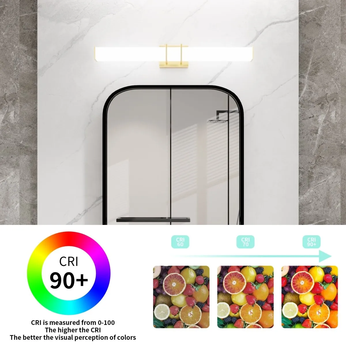 ExBrite 31.5" Sleek LED Vanity Light with Glass Shade, Tri-Color Temperature and Stepless Dimming,  ETL-Certified, Gold