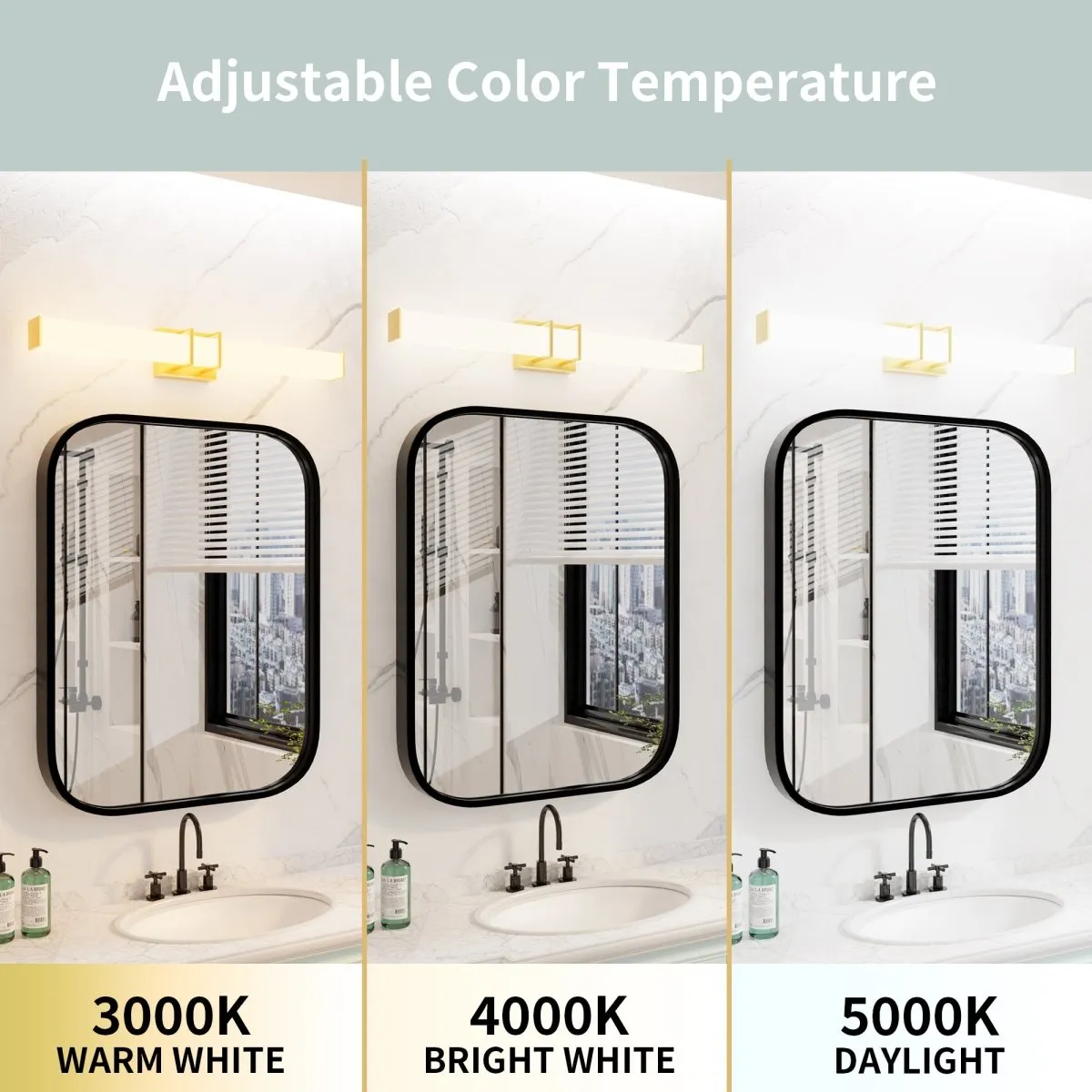 ExBrite 31.5" Sleek LED Vanity Light with Glass Shade, Tri-Color Temperature and Stepless Dimming,  ETL-Certified, Gold