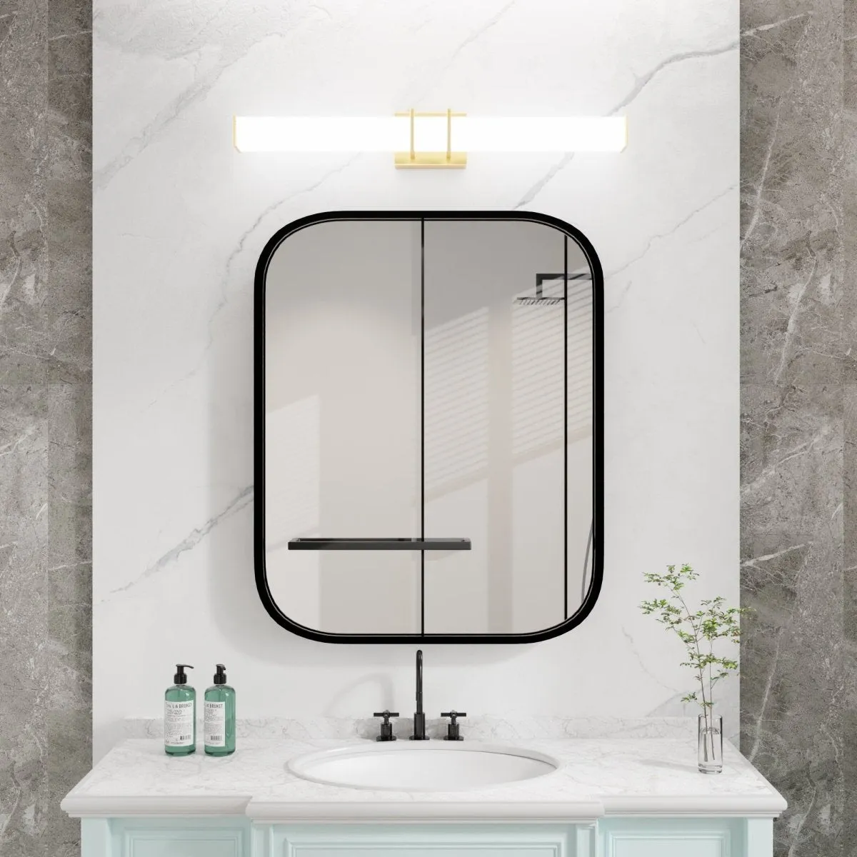 ExBrite 31.5" Sleek LED Vanity Light with Glass Shade, Tri-Color Temperature and Stepless Dimming,  ETL-Certified, Gold
