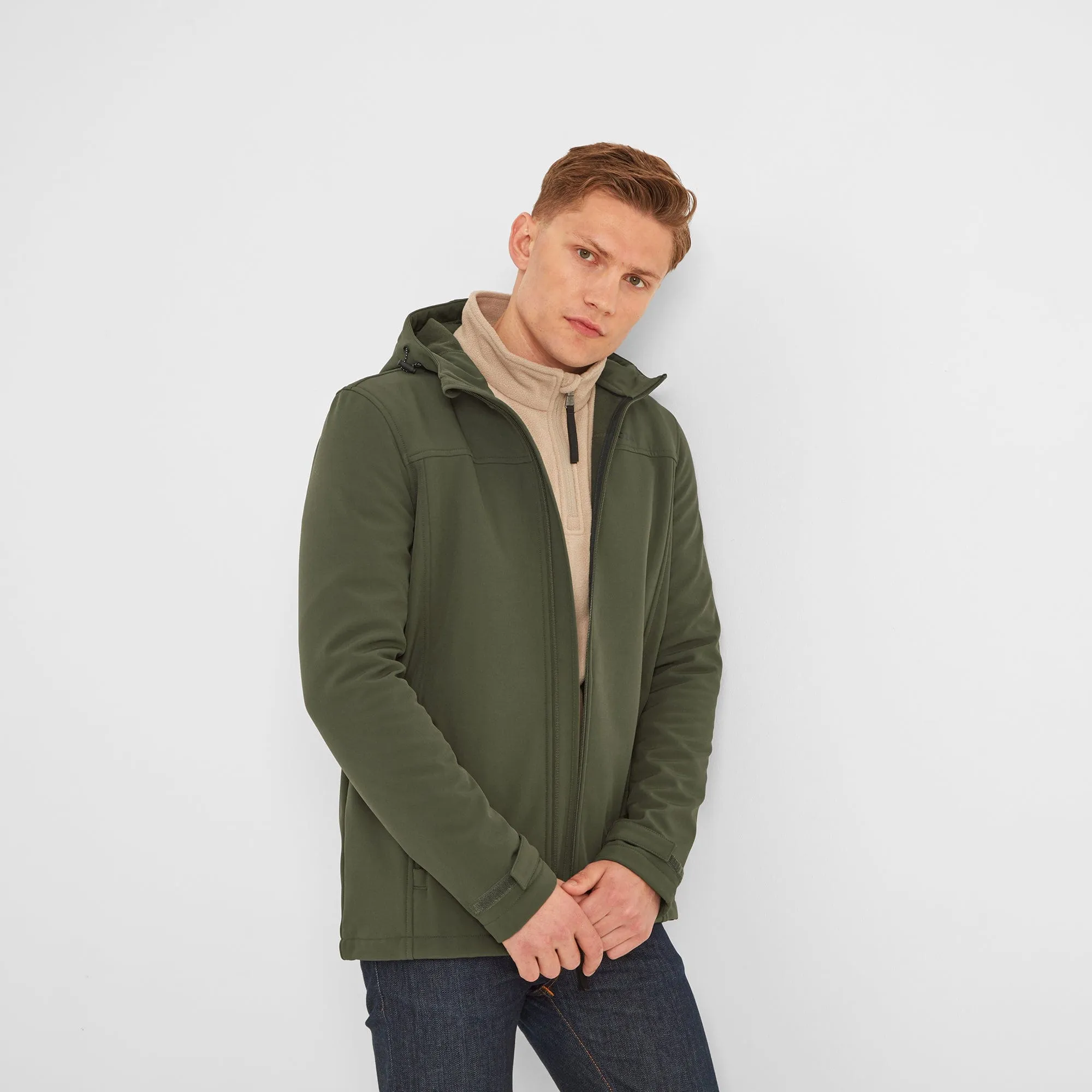 Feizor Mens Shower Resistant Softshell Hooded Jacket - Moss