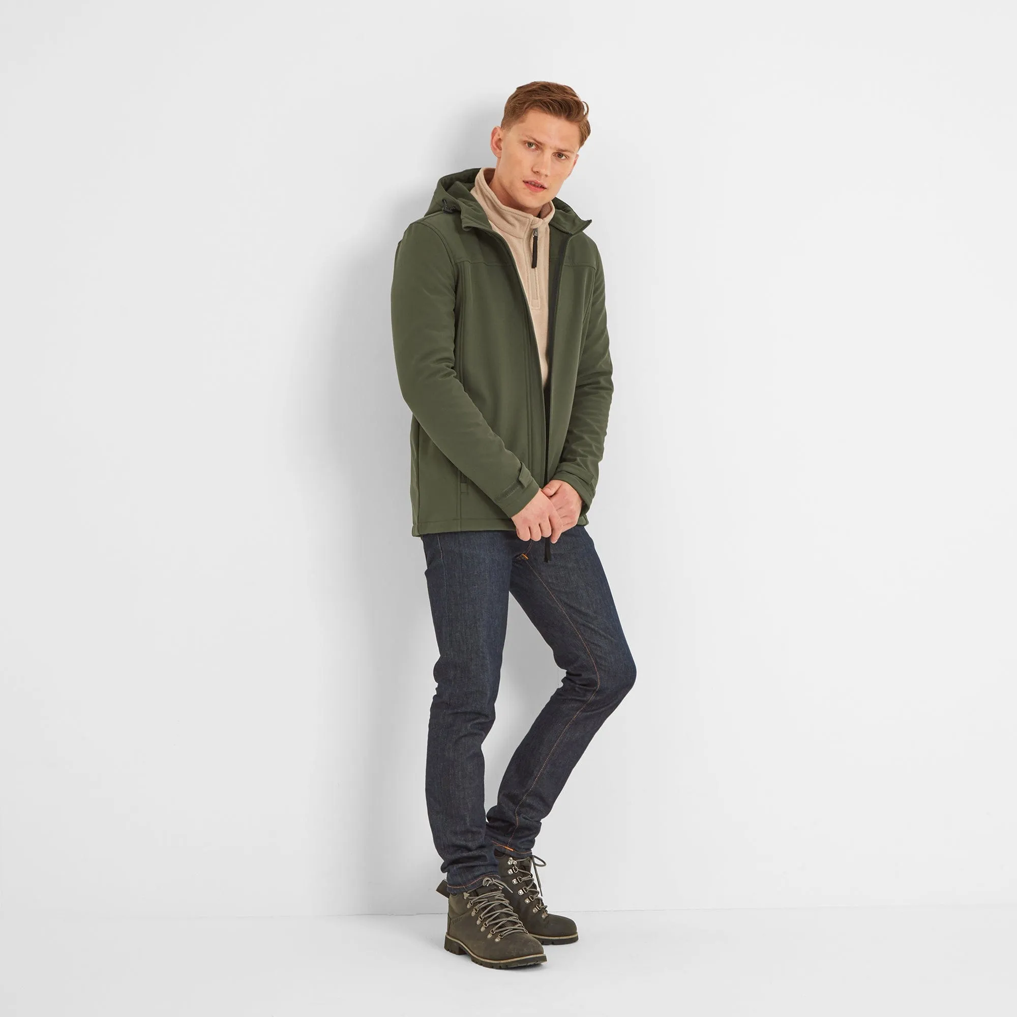 Feizor Mens Shower Resistant Softshell Hooded Jacket - Moss
