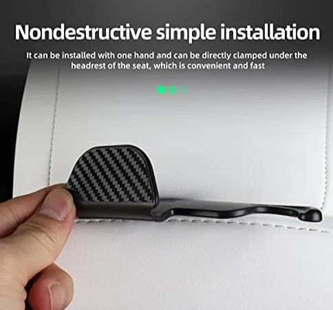 Front Seat Headrest Storage Hooks for Tesla Model 3 & Y (Gray Suede)