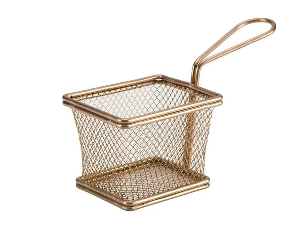 Genware SVB1210C Copper Serving Fry Basket Rectangular 12.5 x 10 x 8.5cm - Pack of 6