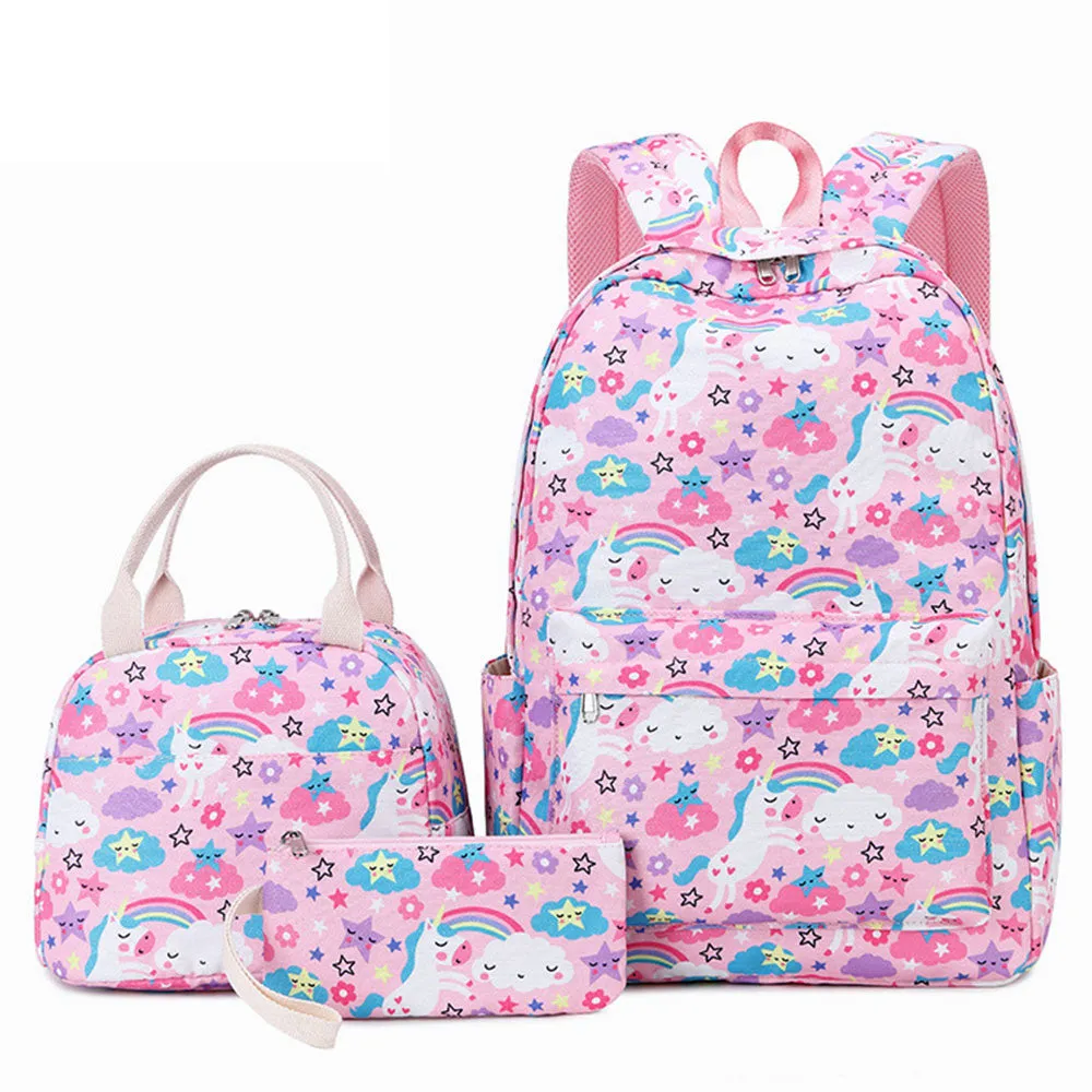 Girls' Unicorn Backpack Set for Primary /Middle School Girls Bookbag with Lunch Bag Pencil Case