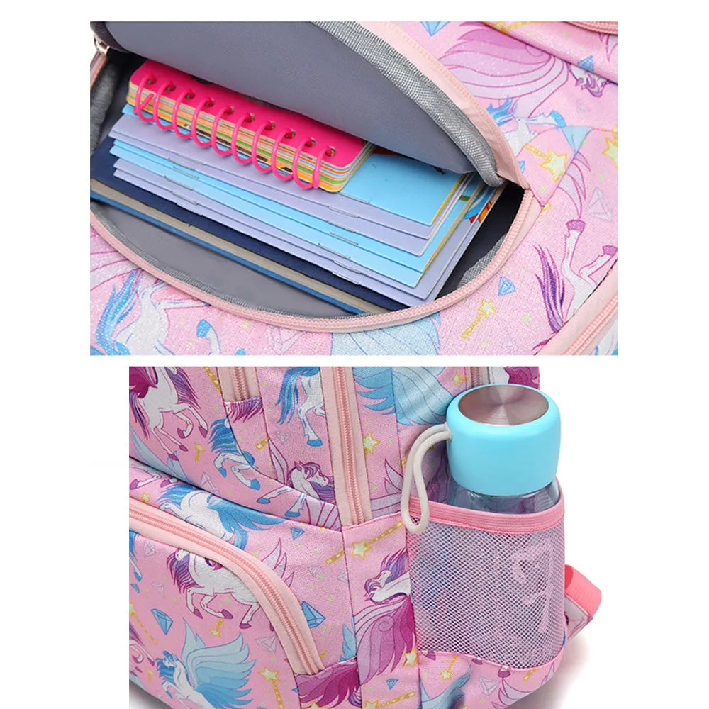 Girls' Unicorn Backpack Set for Primary /Middle School Girls Bookbag with Lunch Bag Pencil Case