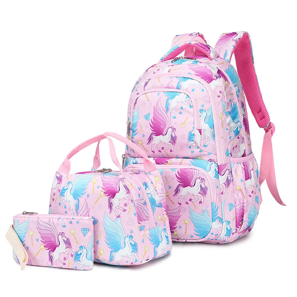 Girls' Unicorn Backpack Set for Primary /Middle School Girls Bookbag with Lunch Bag Pencil Case