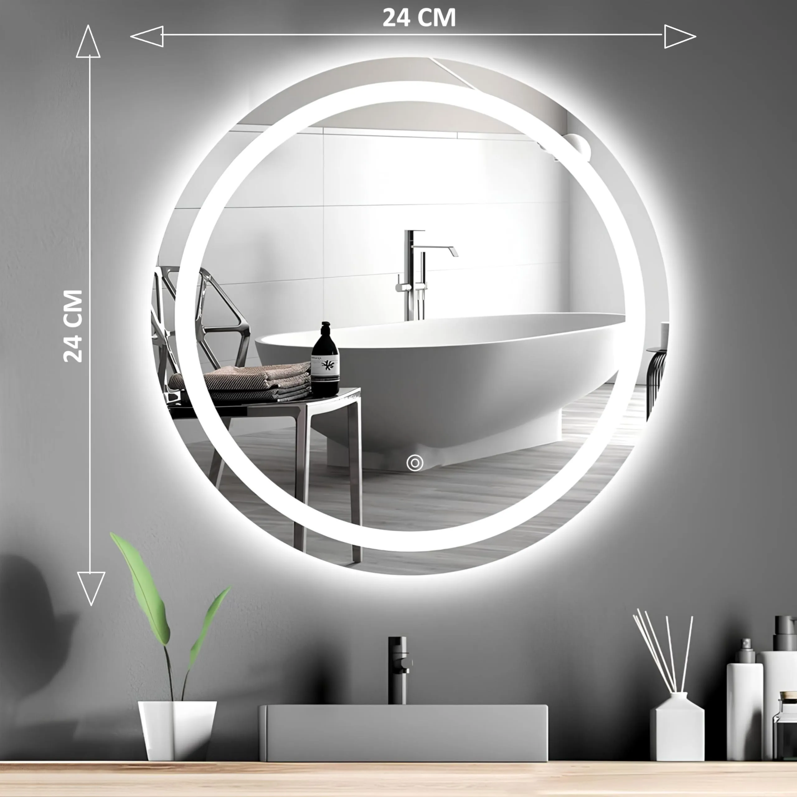 GLASSIFY Led Mirror for Bathroom with 3 in 1 Led Light (WAM, White & Warm White) | Wash Basin Mirror for Wall (24 x 24 Inch)