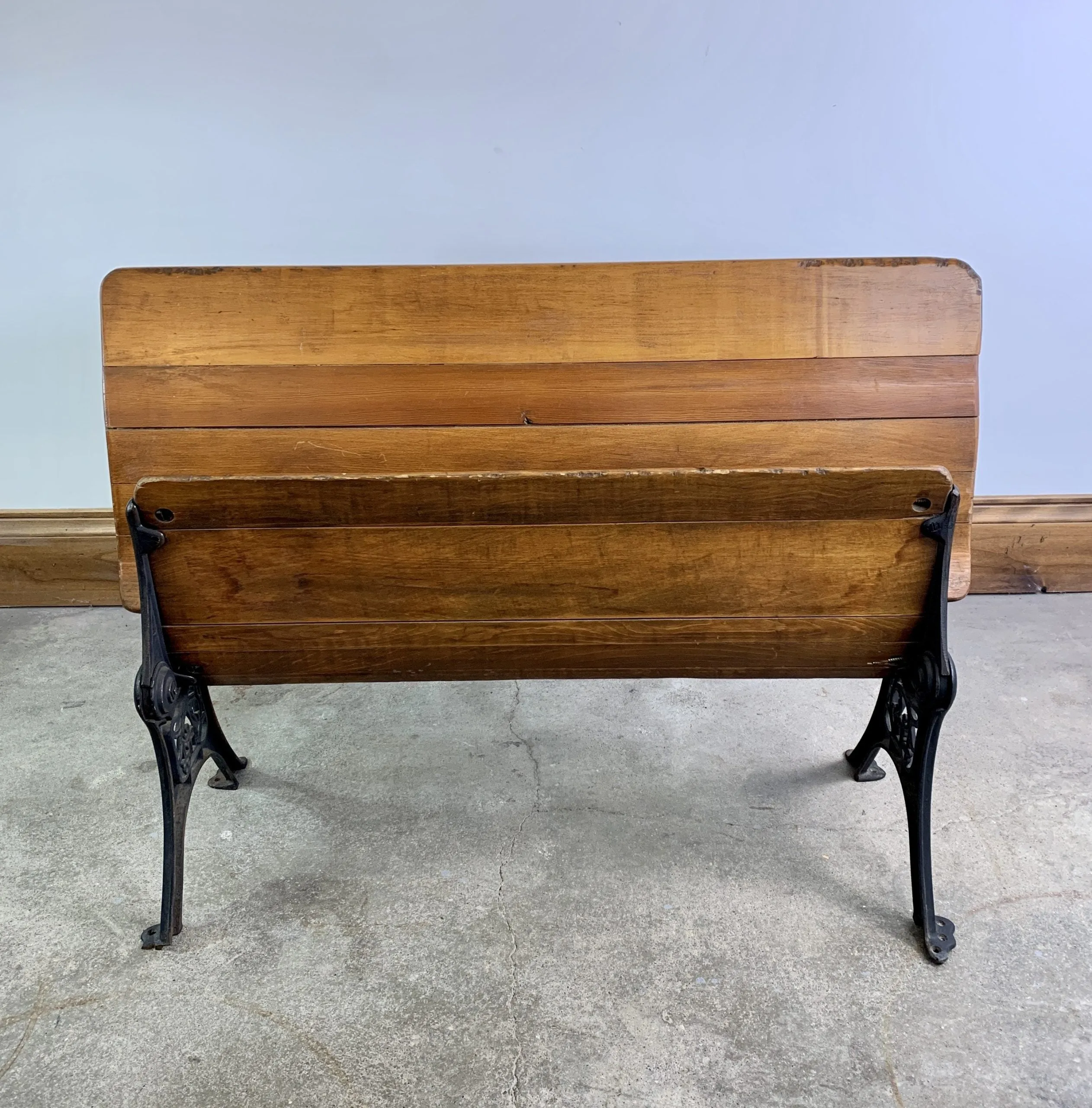 Globe Vintage School Desk, Double Wide, Black Iron and Wood