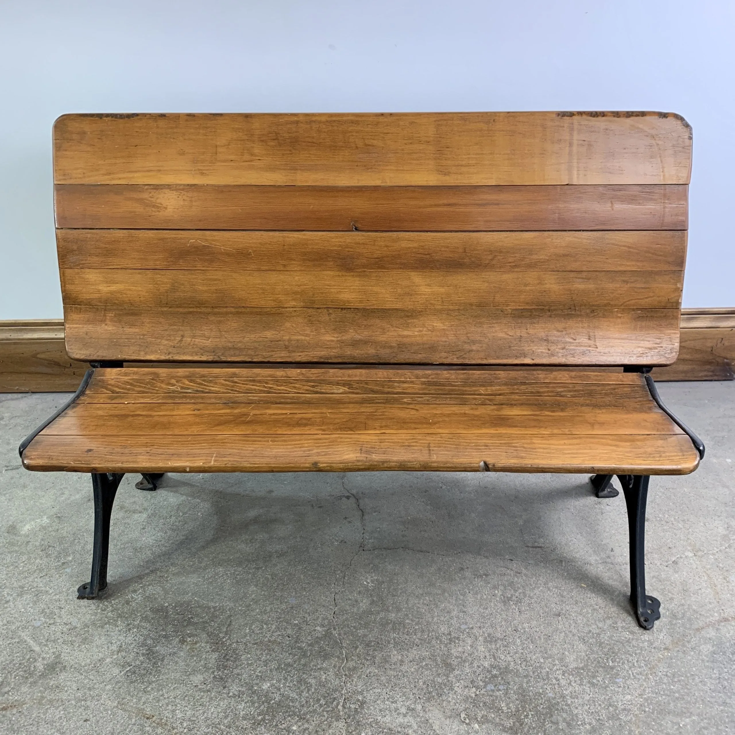 Globe Vintage School Desk, Double Wide, Black Iron and Wood