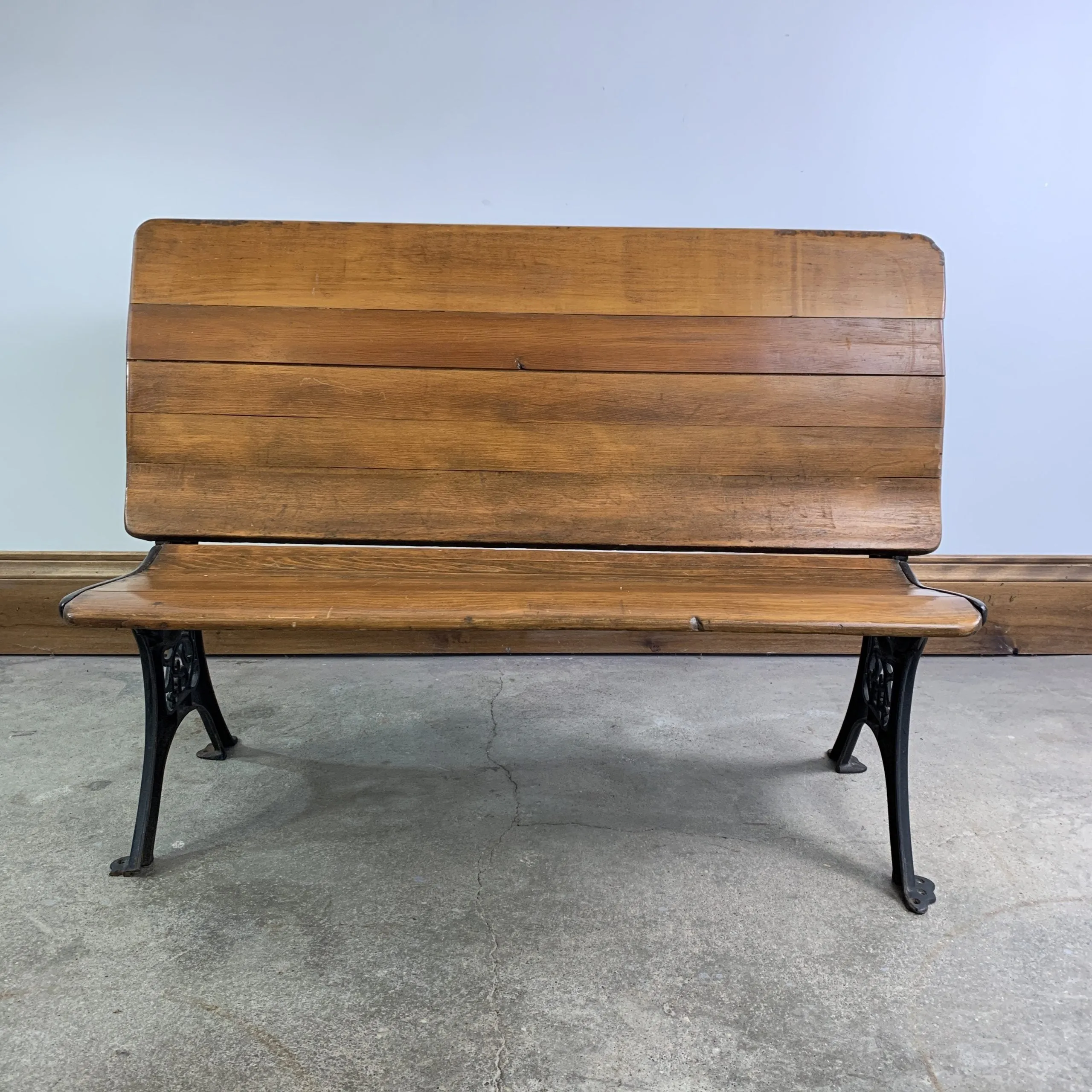 Globe Vintage School Desk, Double Wide, Black Iron and Wood