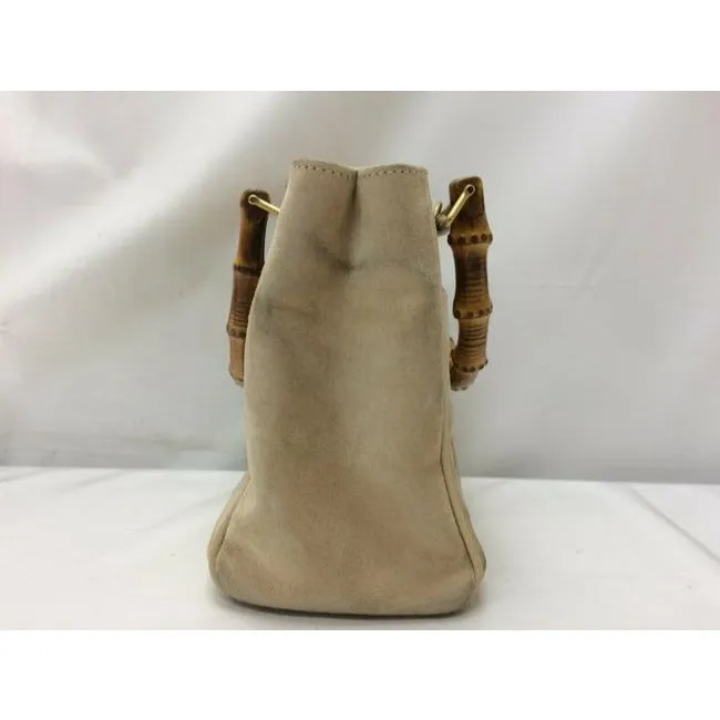 Gucci Stone Suede And Leather With Two Bamboo Handles Satchel