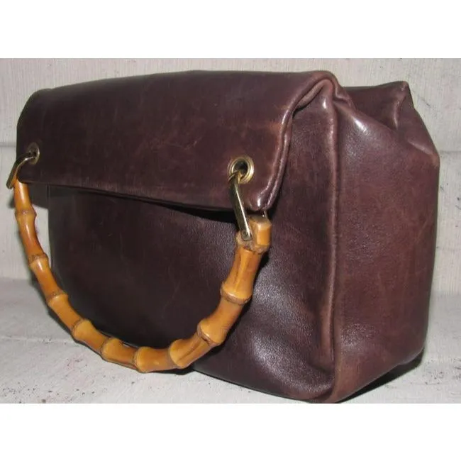 Gucci Vintage Supple Brown Leather Body And Bamboo Handles And Accents