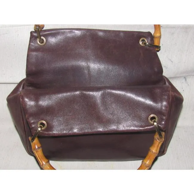 Gucci Vintage Supple Brown Leather Body And Bamboo Handles And Accents