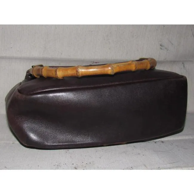 Gucci Vintage Supple Brown Leather Body And Bamboo Handles And Accents
