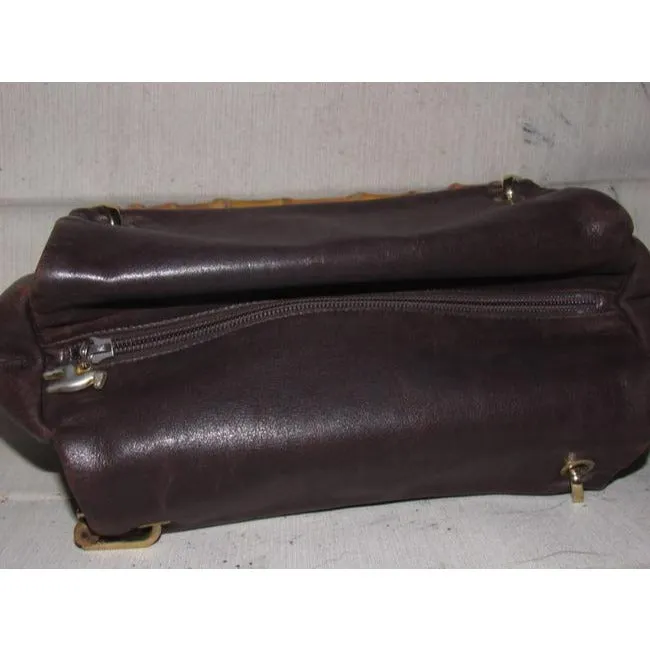 Gucci Vintage Supple Brown Leather Body And Bamboo Handles And Accents