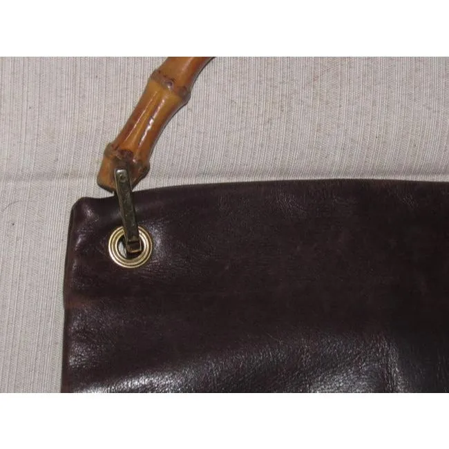 Gucci Vintage Supple Brown Leather Body And Bamboo Handles And Accents