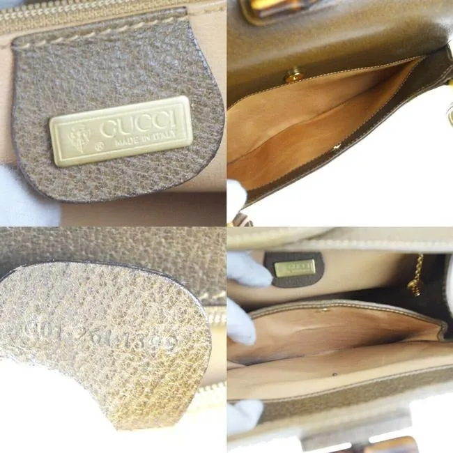 Gucci W Top Handle Purse Accent Brown Leatherbamboo And Shoulder Bag