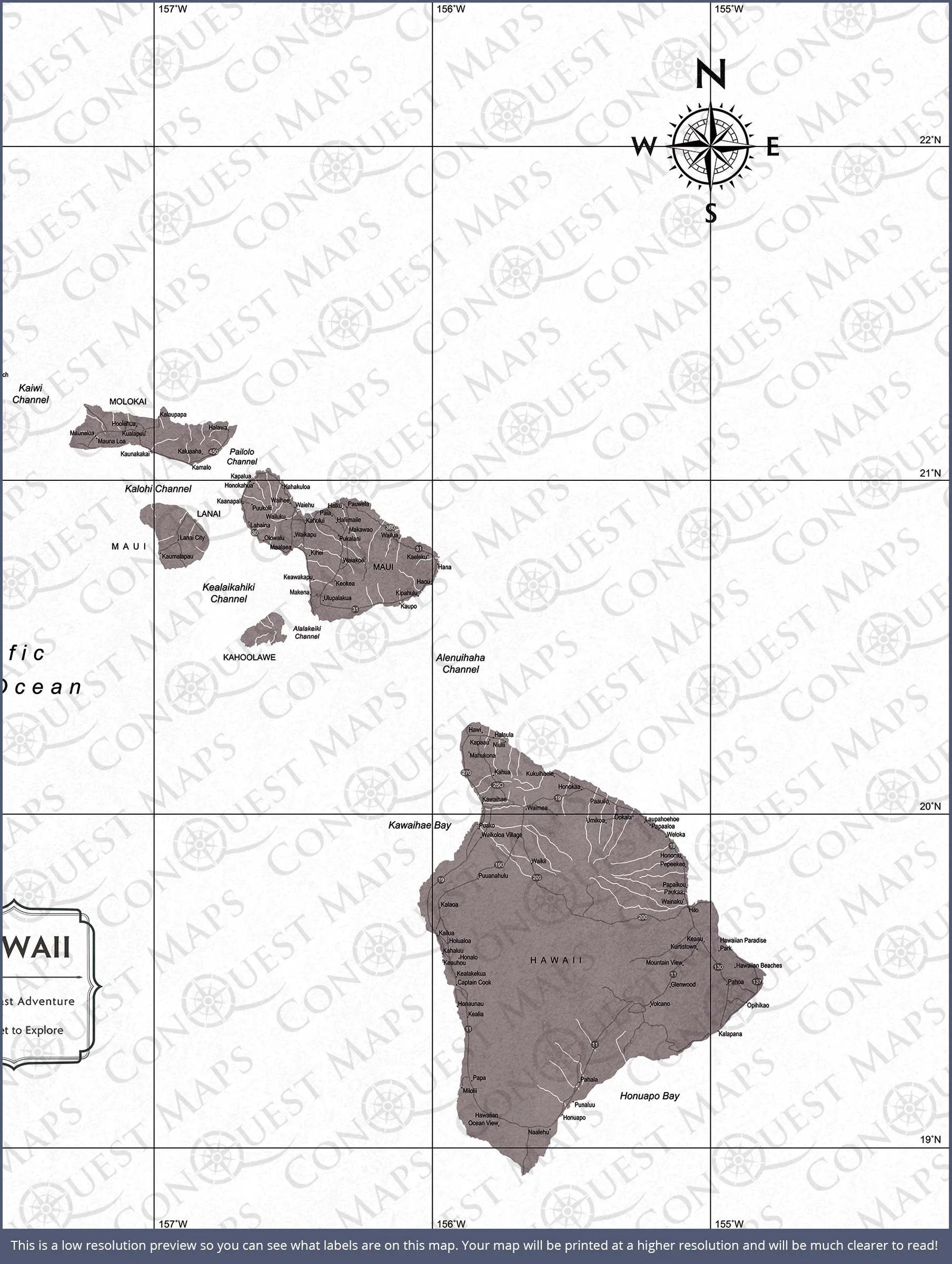 Hawaii Map Poster - Dark Brown Color Splash