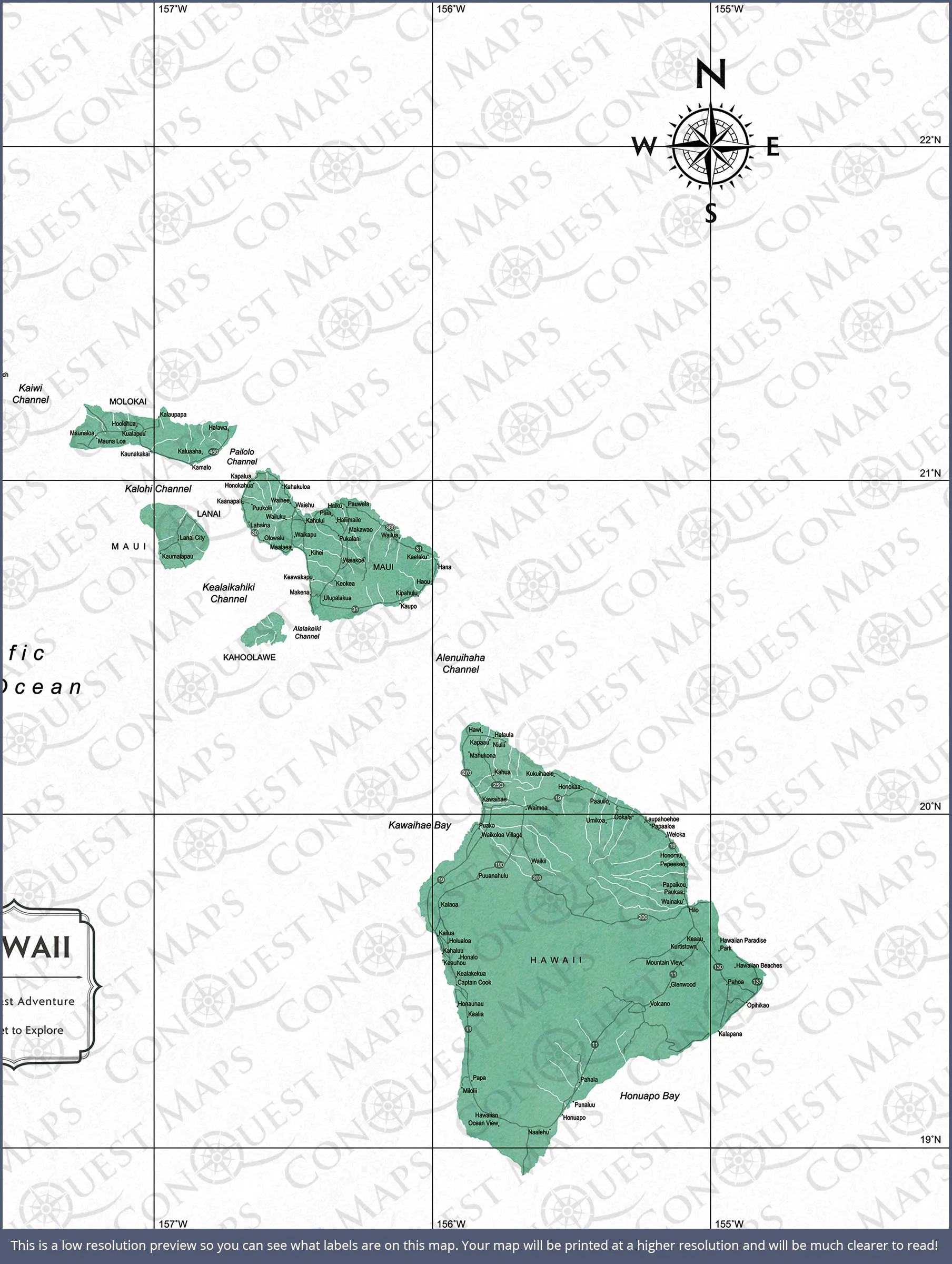 Hawaii Map Poster - Green Color Splash