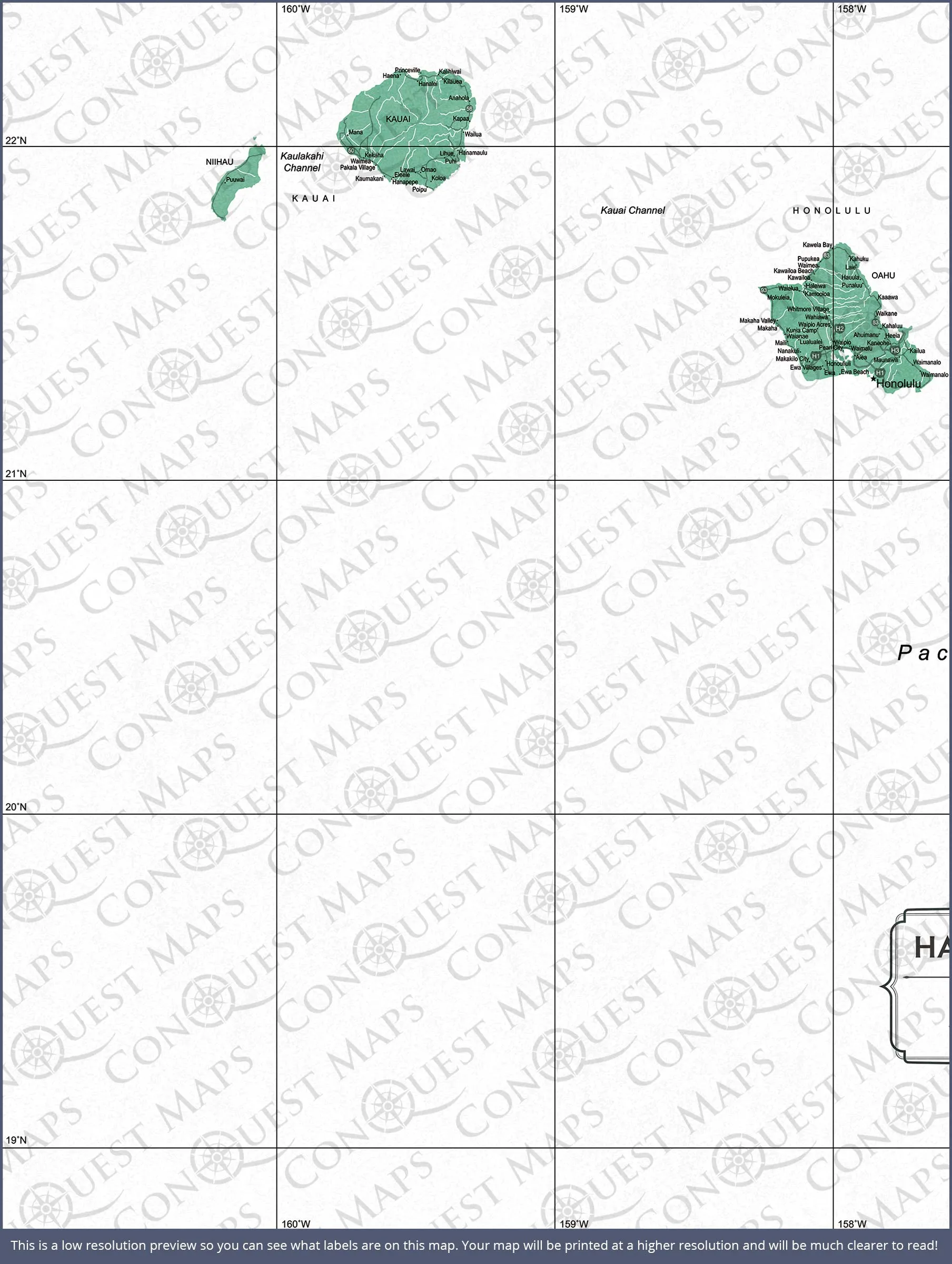 Hawaii Map Poster - Green Color Splash