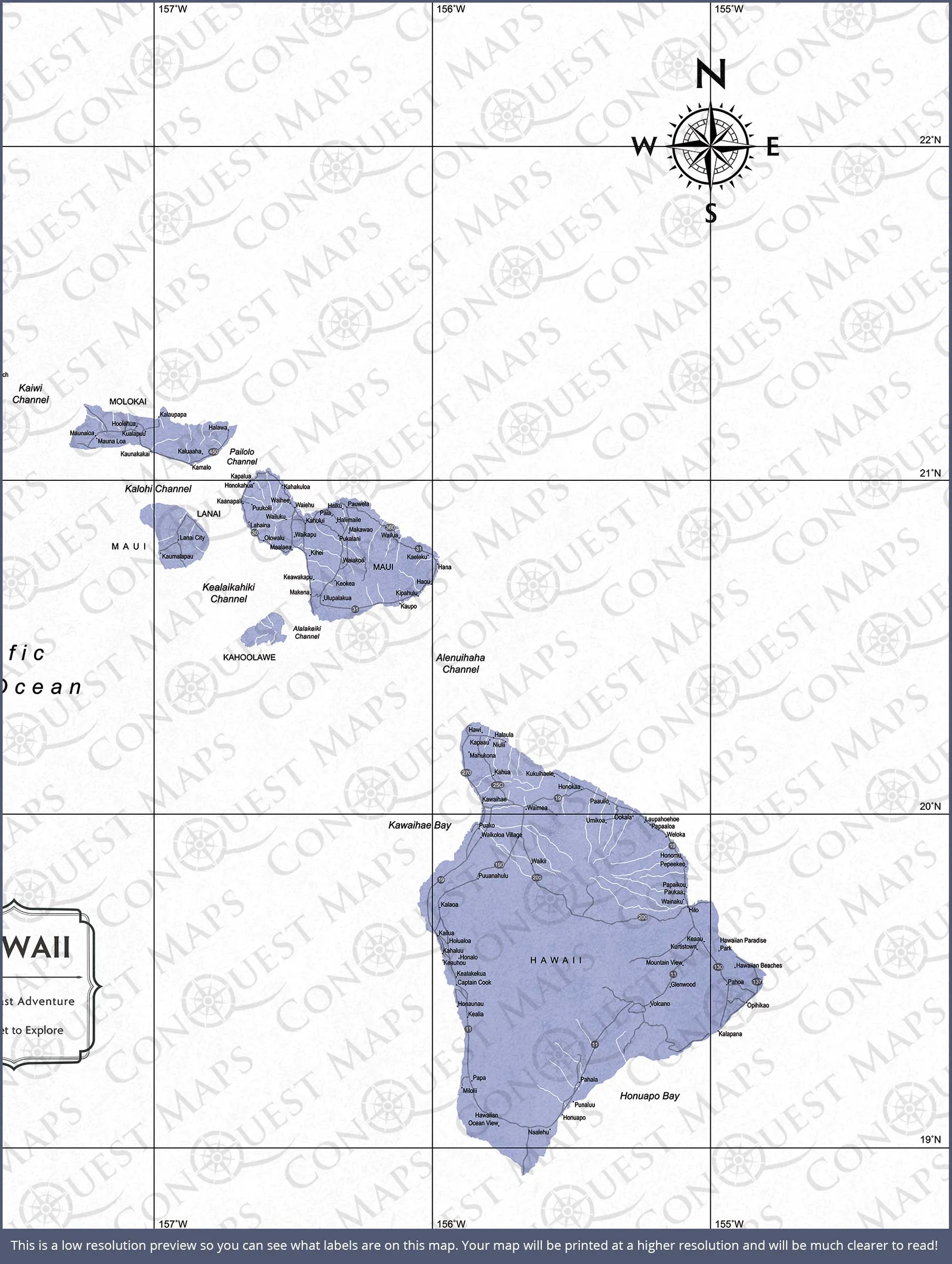 Hawaii Map Poster - Purple Color Splash