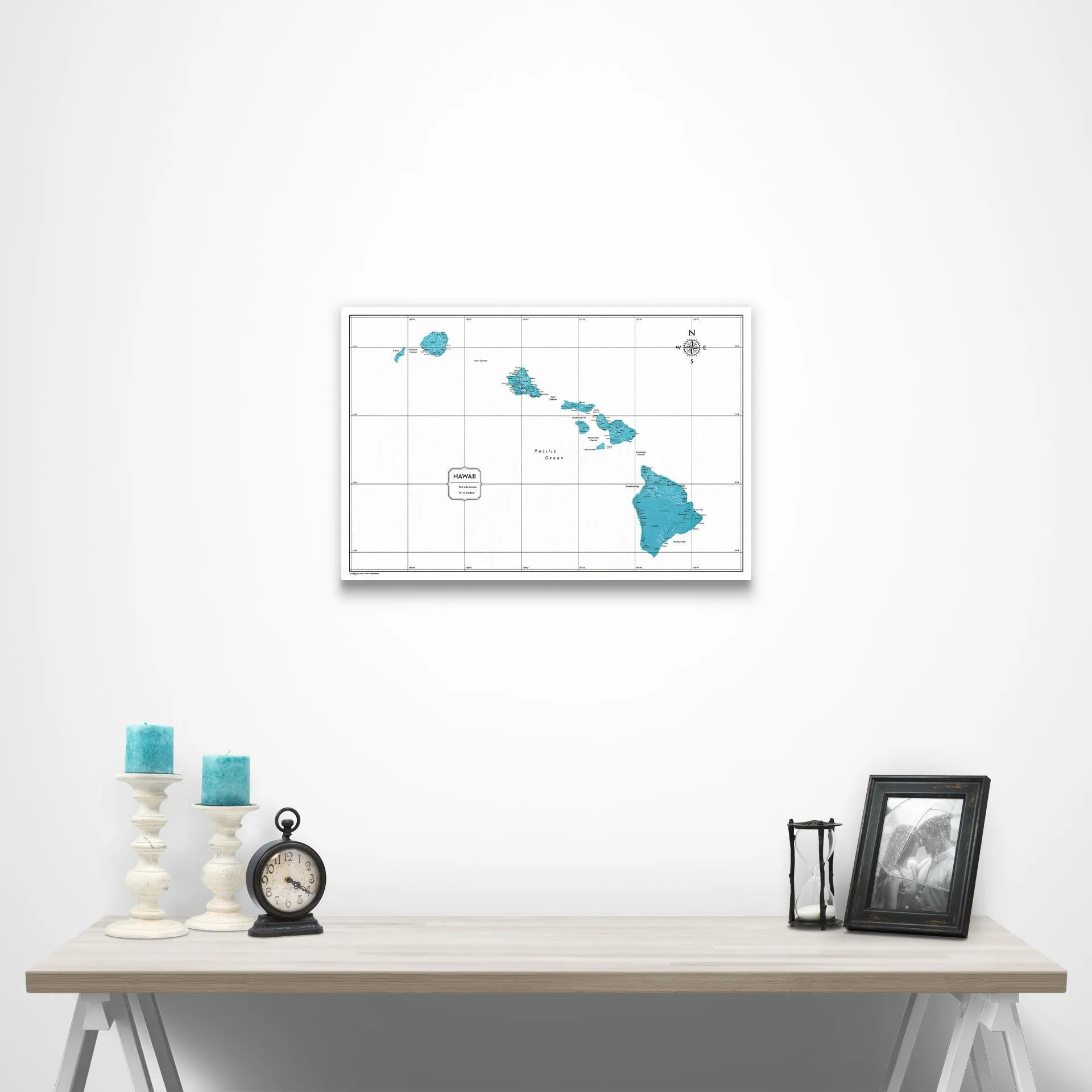 Hawaii Map Poster - Teal Color Splash