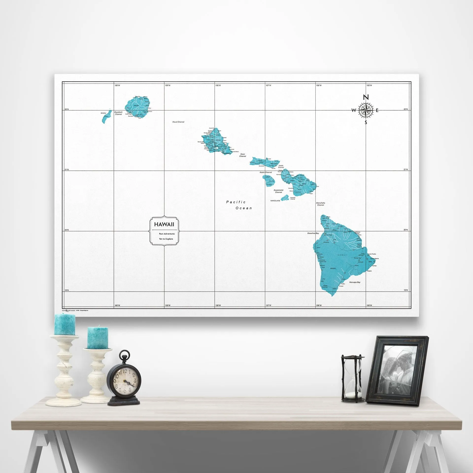 Hawaii Map Poster - Teal Color Splash