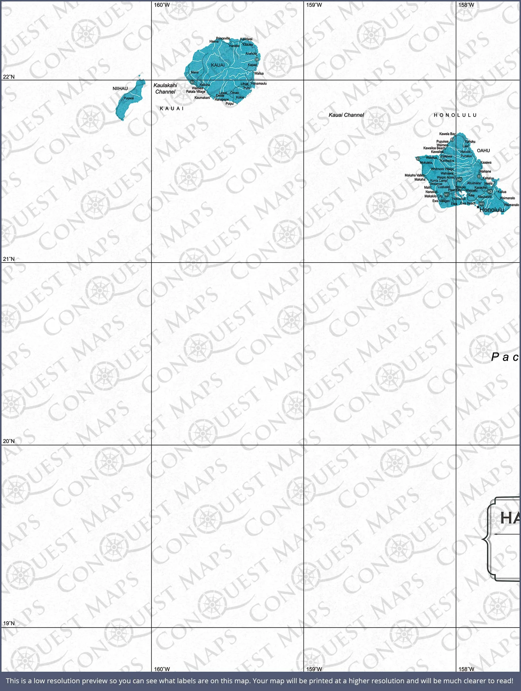 Hawaii Map Poster - Teal Color Splash