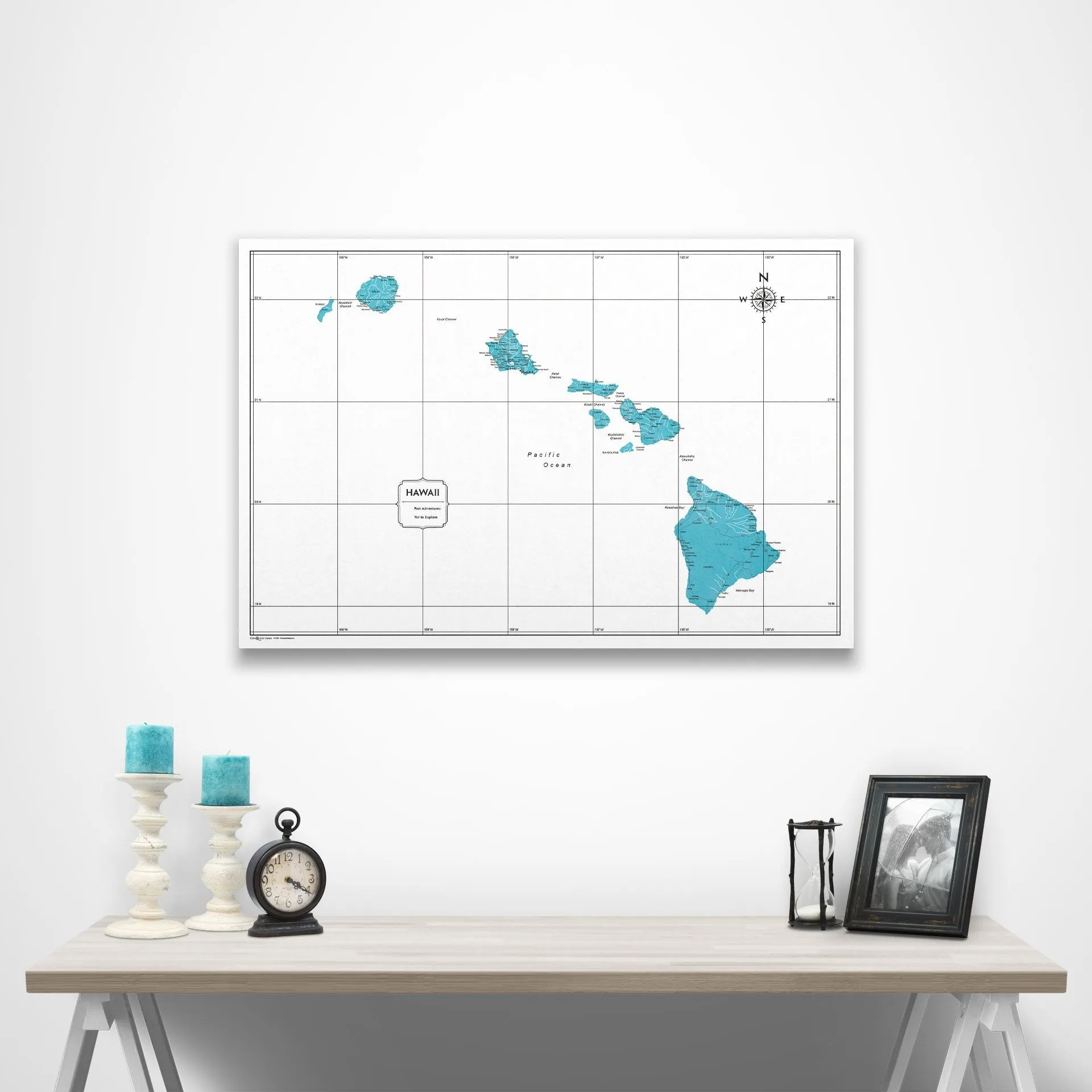 Hawaii Map Poster - Teal Color Splash