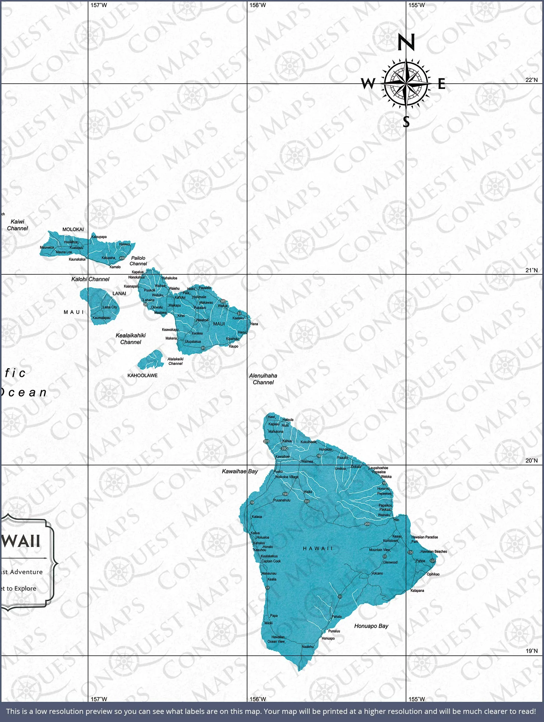 Hawaii Map Poster - Teal Color Splash