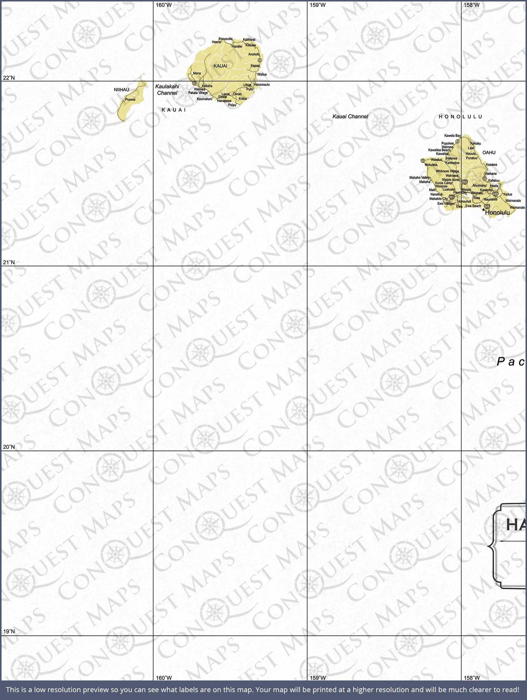 Hawaii Map Poster - Yellow Color Splash