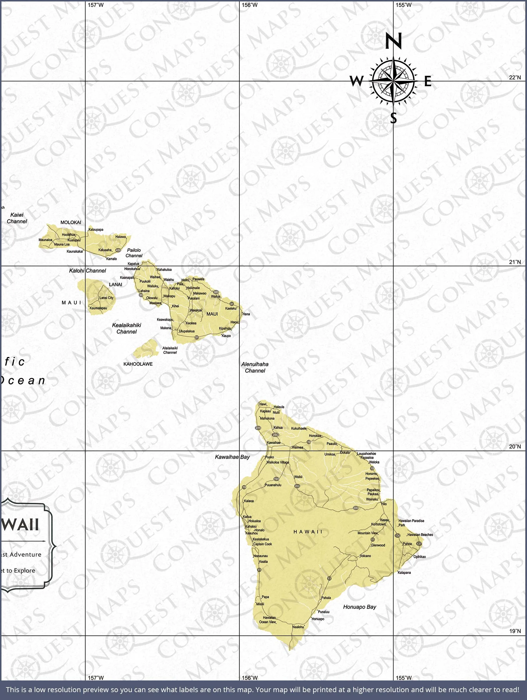 Hawaii Map Poster - Yellow Color Splash