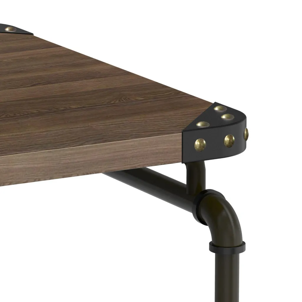 Industrial Metal Writing Desk With Wooden Top, Brown and Black - BM123648