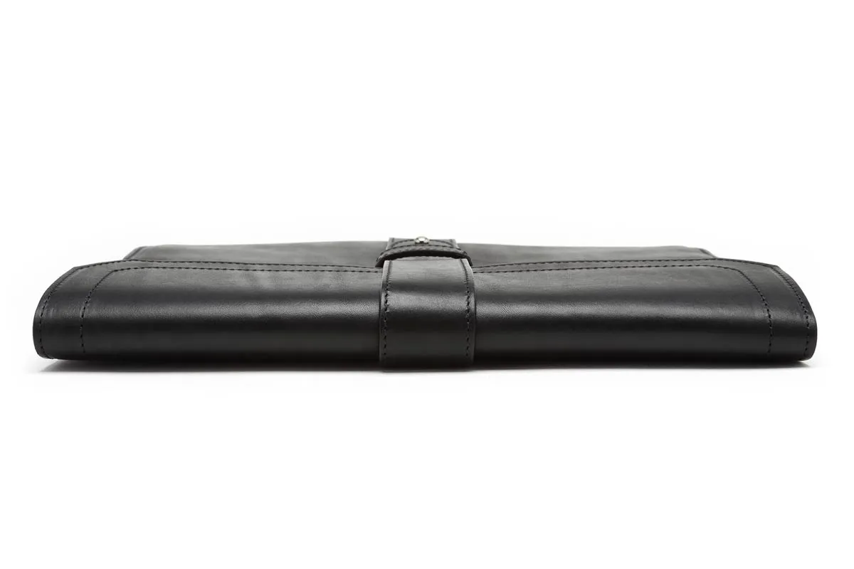 Italian Leather Handmade Post-Strap Brief Folio - Onyx Black