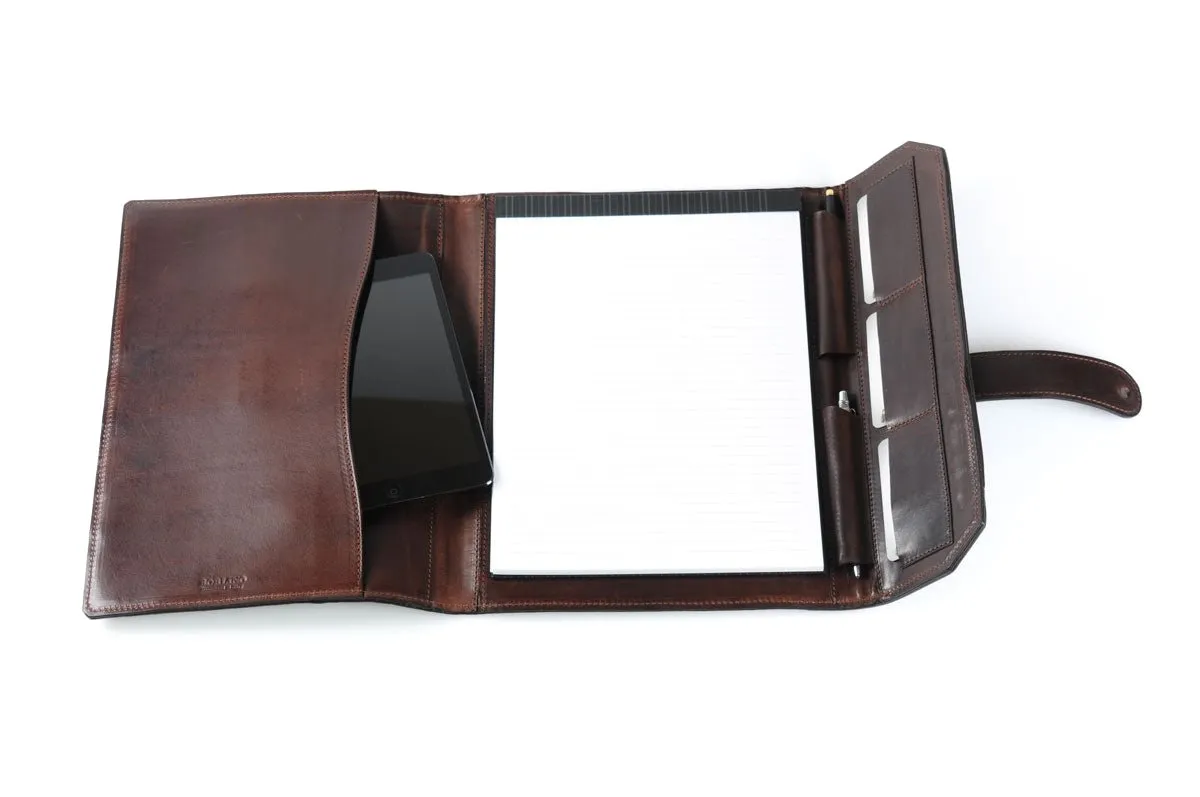 Italian Leather Post-Strap Brief Folio - Walnut