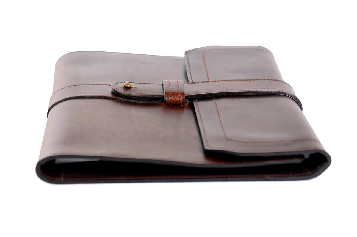Italian Leather Post-Strap Brief Folio - Walnut