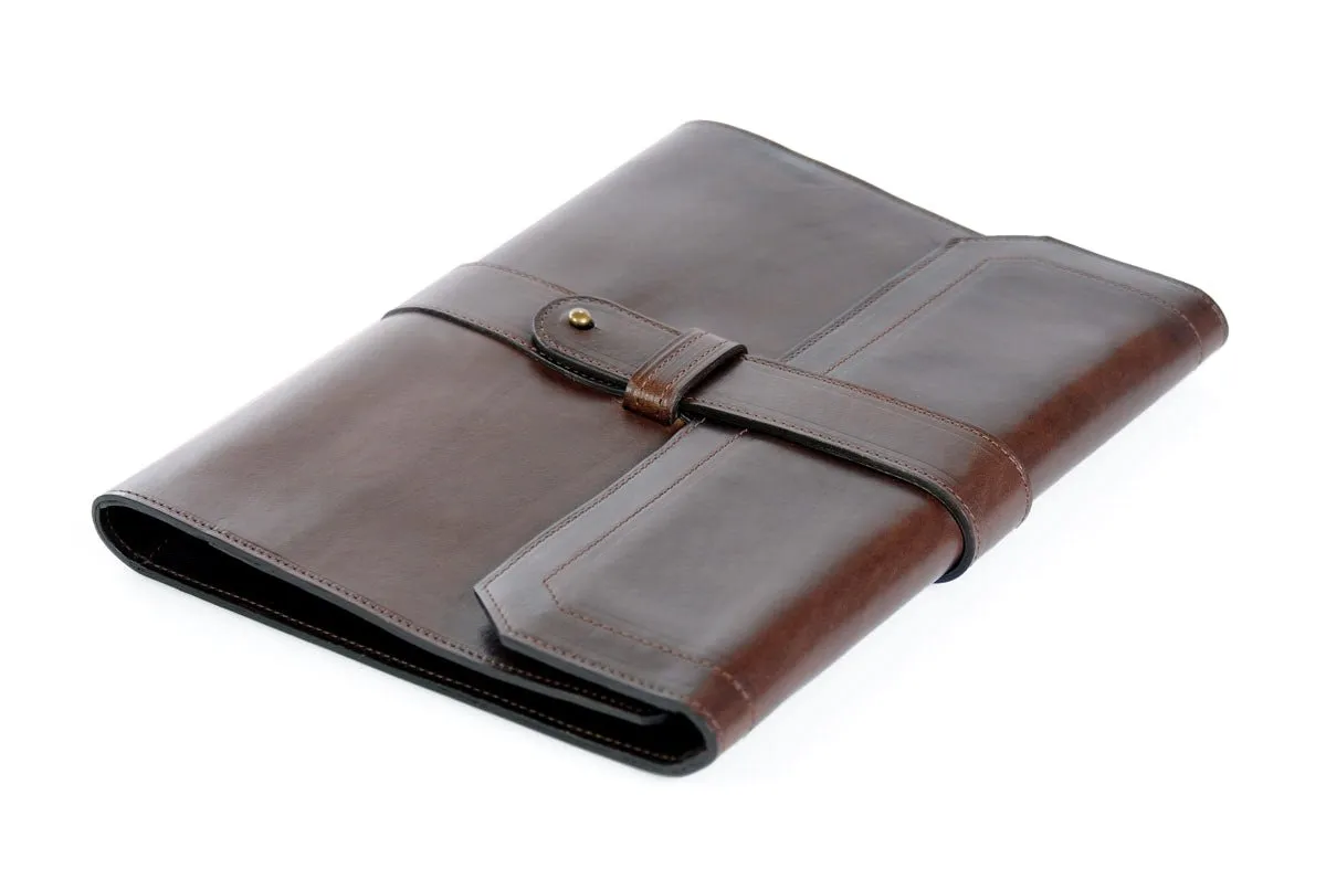 Italian Leather Post-Strap Brief Folio - Walnut