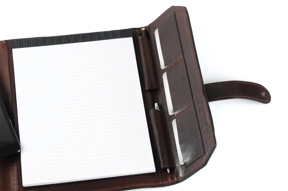 Italian Leather Post-Strap Brief Folio - Walnut