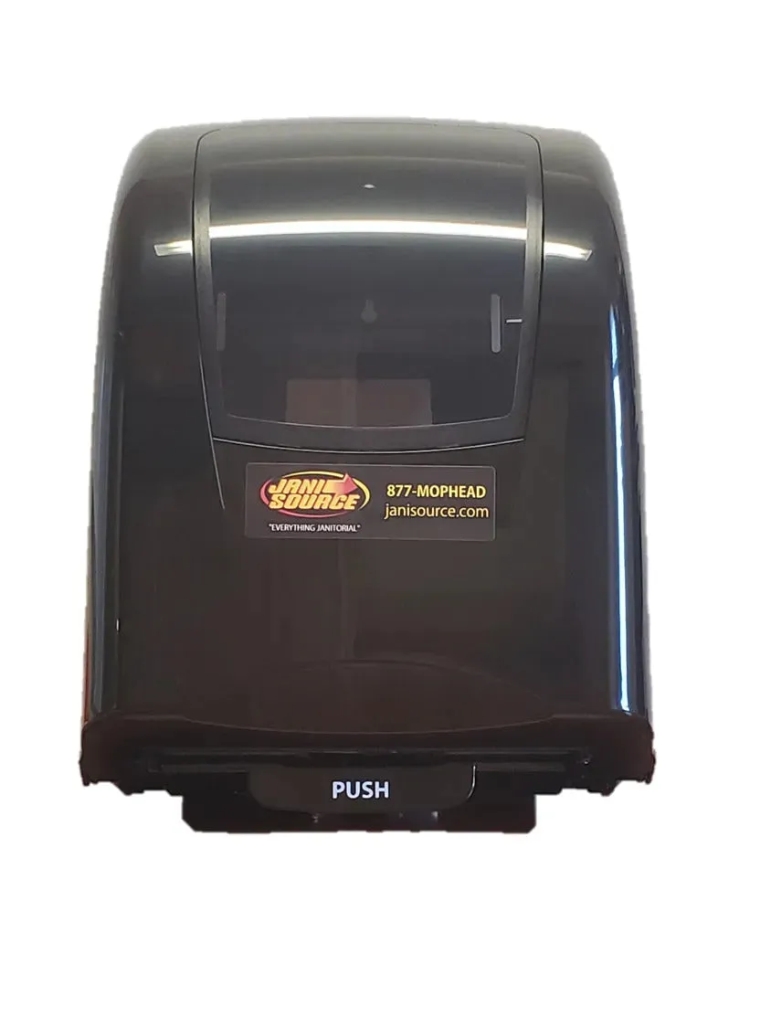 JaniSource Ad Line Electronic Towel Dispenser, Hands Free/Push Bar, Smoke, Each