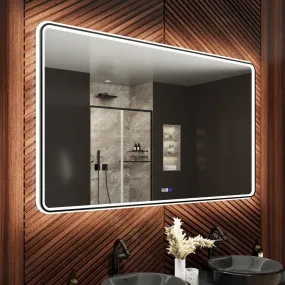 Lumina 60" W x 36" H LED Lighted Bathroom Mirror, High Illuminate, Inner&Outer Lighting,Anti-Fog, Dimmable, Black Frame with Rounded Corners