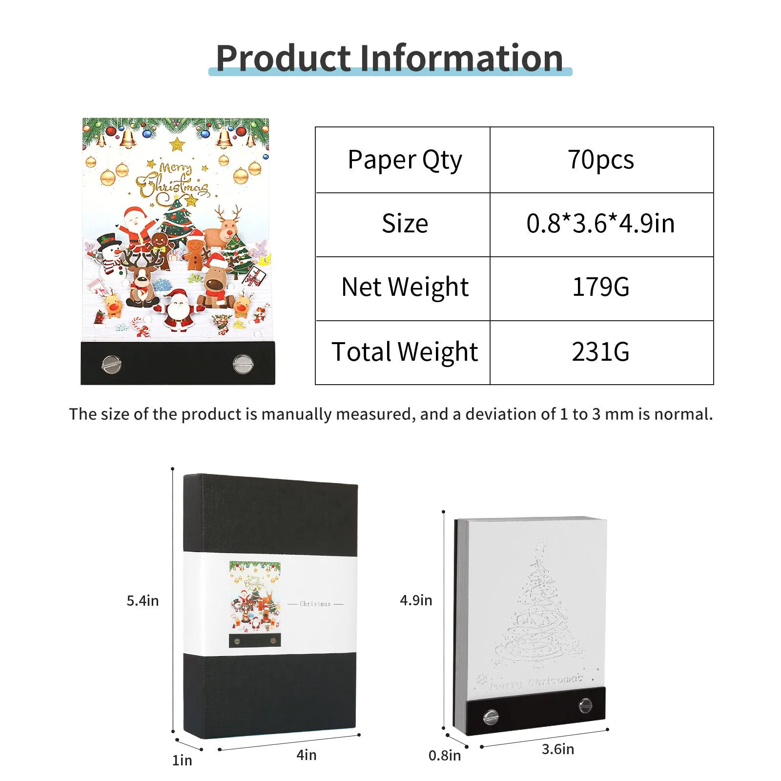 Merry Christmas 3D Note Pad - Desk Decor Creative Memo Pad - Holiday Gifts Christmas Gifts Omoshiroi Block