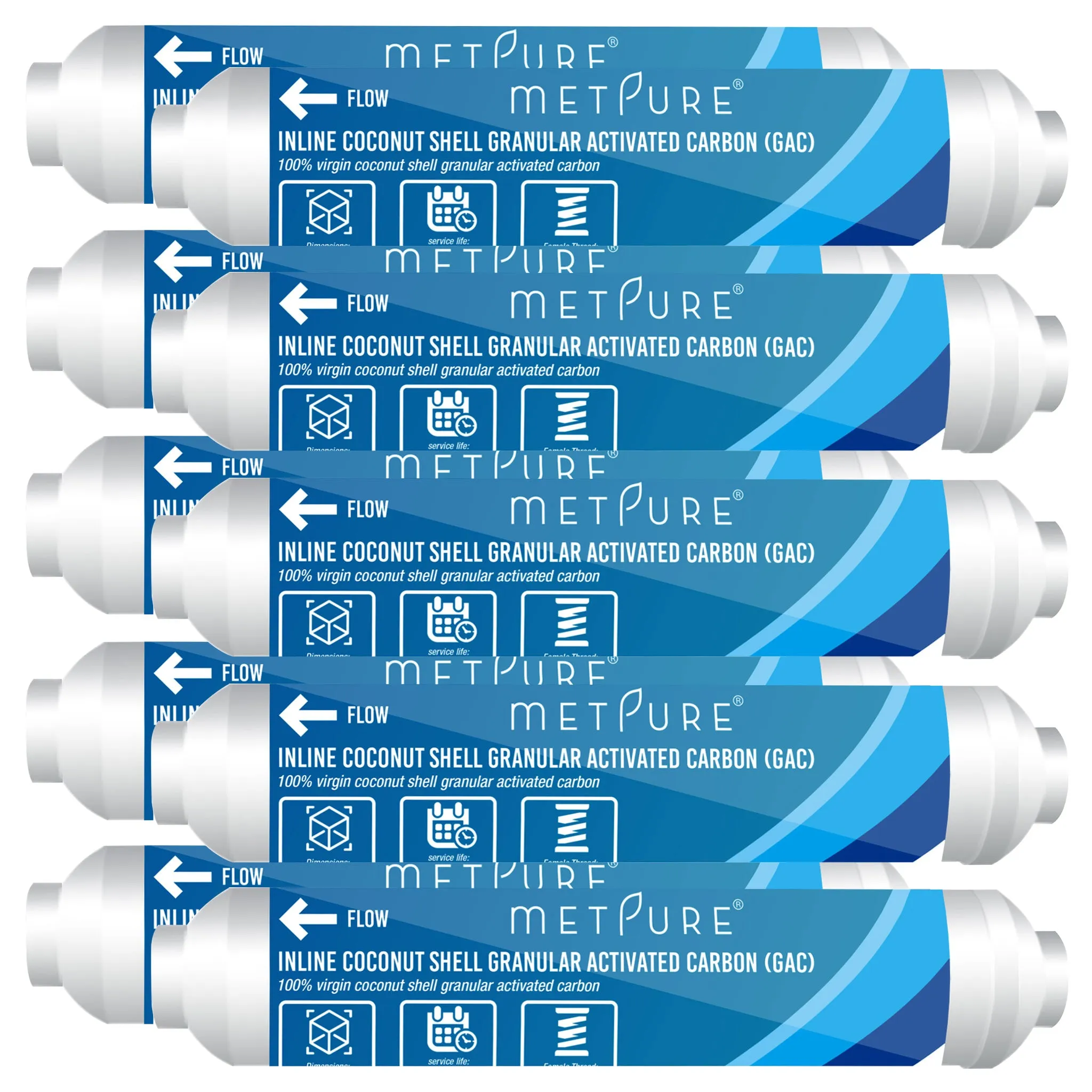Metpure Inline Water Filter for IceMaker, Refrigerator, Water Filtration System, Coffee Maker 2" x 10" x 1/4" OD FIP Female Thread GAC Coconut Shell Granular Activated Carbon Post Filter
