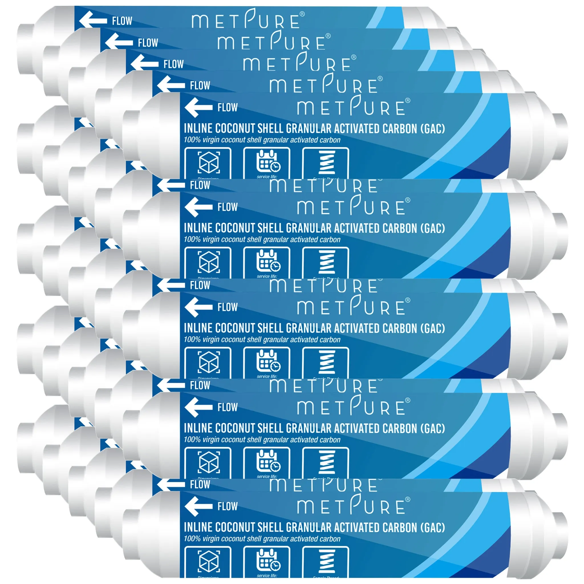 Metpure Inline Water Filter for IceMaker, Refrigerator, Water Filtration System, Coffee Maker 2" x 10" x 1/4" OD FIP Female Thread GAC Coconut Shell Granular Activated Carbon Post Filter