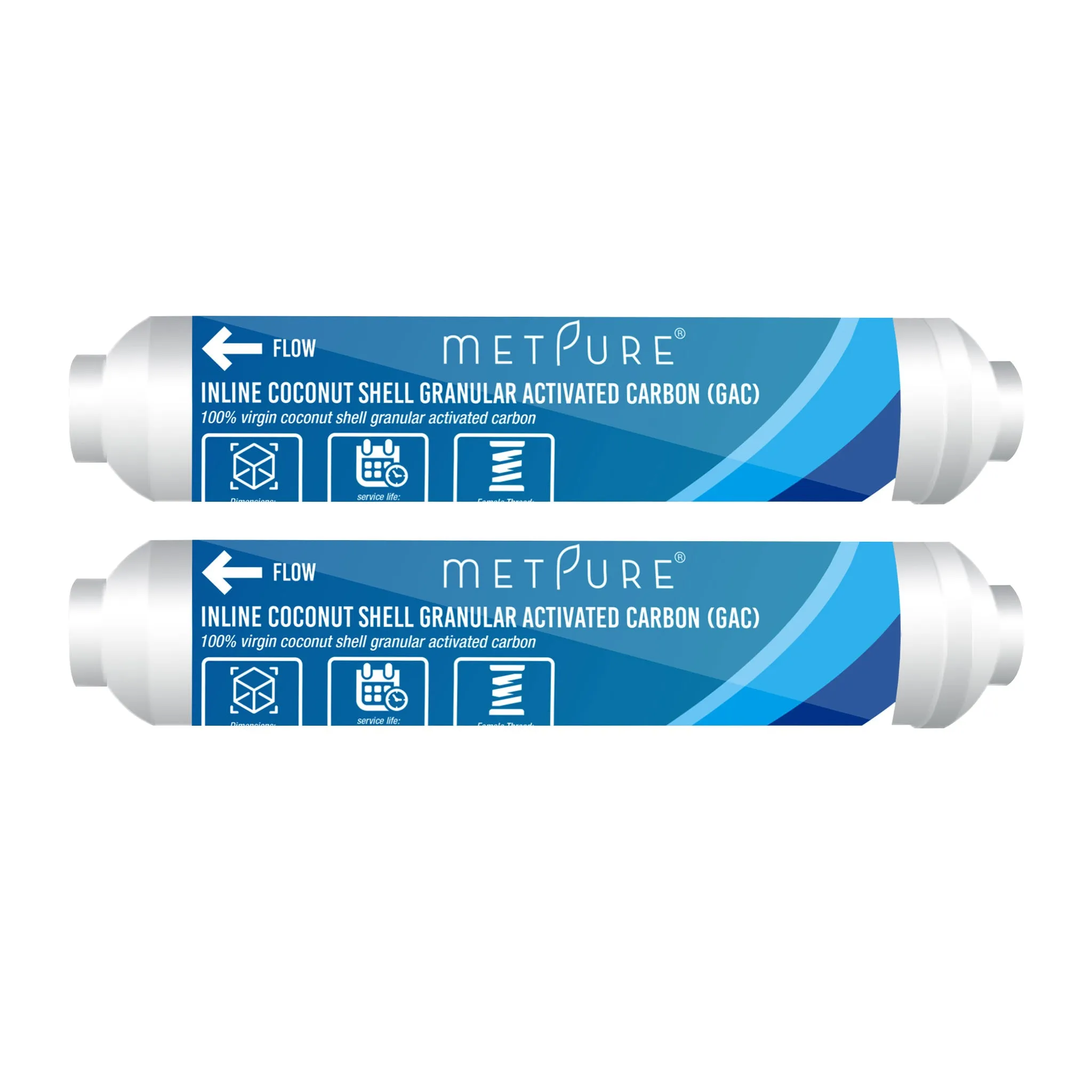 Metpure Inline Water Filter for IceMaker, Refrigerator, Water Filtration System, Coffee Maker 2" x 10" x 1/4" OD FIP Female Thread GAC Coconut Shell Granular Activated Carbon Post Filter