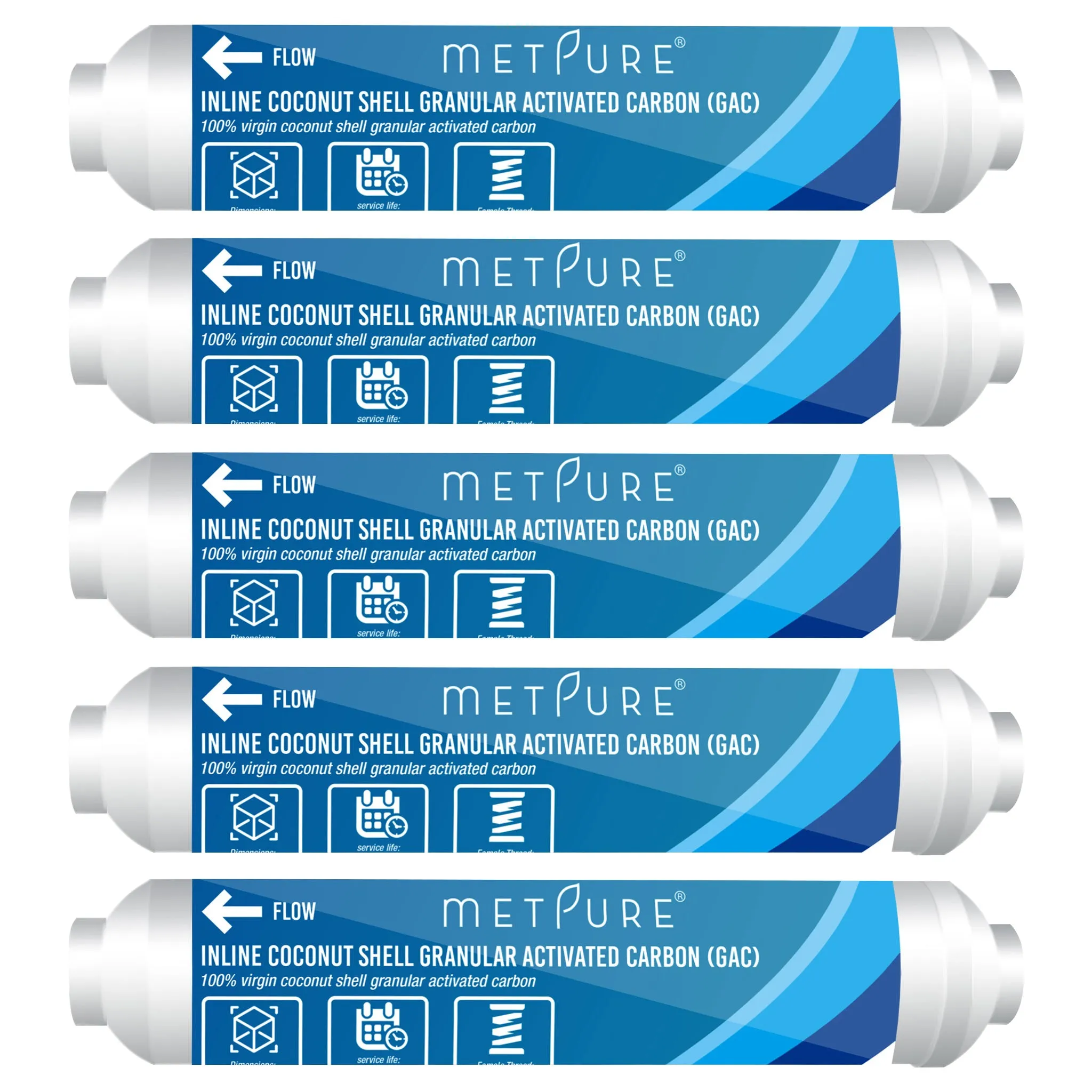 Metpure Inline Water Filter for IceMaker, Refrigerator, Water Filtration System, Coffee Maker 2" x 10" x 1/4" OD FIP Female Thread GAC Coconut Shell Granular Activated Carbon Post Filter